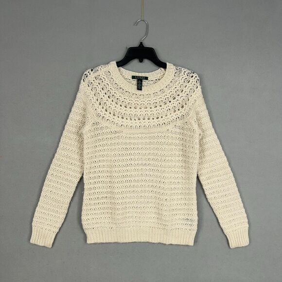 Lauren Ralph Lauren Sweater Womens Large Cream Alpaca Wool Minimal Quiet Luxury - Picture 1 of 12